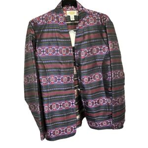 Vintage TALBOTS Jacket 14 KIMONO Silk Gold Thread Lightweight Unlined Blazer NWT